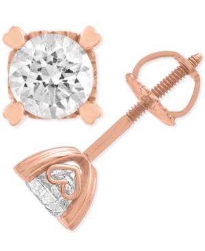 Diamond Stud Earrings In Heart Shape Prongs ( 1 Ct. T.w.) In 14k Rose Gold