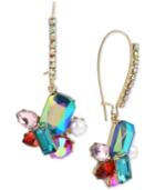 Betsey Johnson Gold-tone Multi-stone & Imitation Pearl Cluster Long Drop Earrings