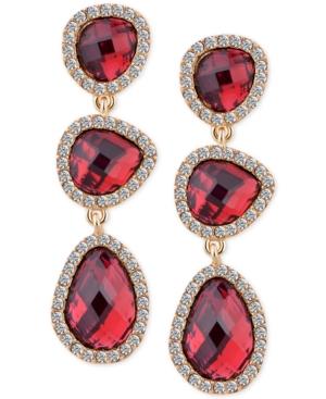 T Tahari Gold-tone Siam Stone And Crystal Drop Earrings