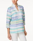 Charter Club Linen Striped Embroidered Tunic, Only At Macy's