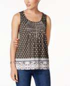 Charter Club Petite Embroidered Mixed-print Top, Only At Macy's