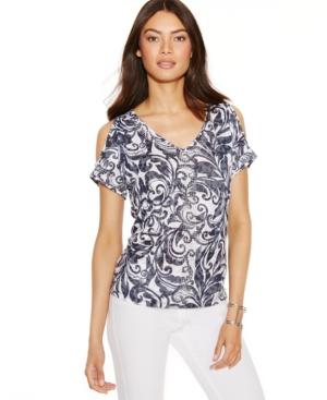 Inc International Concepts Cold-shoulder Scroll-print Tee