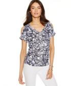 Inc International Concepts Cold-shoulder Scroll-print Tee