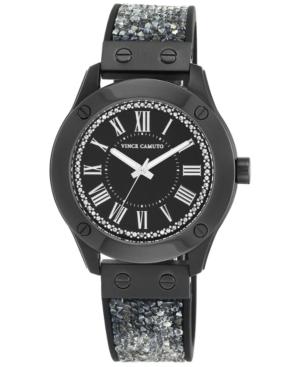 Vince Camuto Women's Crystal Accent Black Silicone Strap Watch 42mm Vc-5259bkbk
