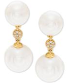 Honora White Cultured Freshwater Pearl (7-1/2mm And 9mm) & Diamond Accent Drop Earrings In 14k Gold