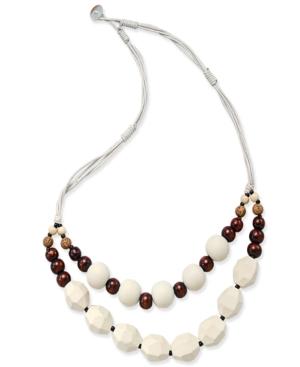 White Cord Wood And White Bead Double Layer Necklace