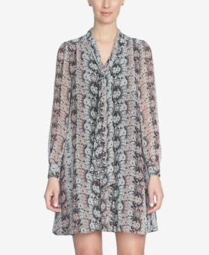 Cece Printed Tie-neck Shift Dress