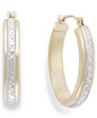 Two-tone Diamond-cut Hoop Earrings In 10k Gold