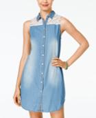 Polly & Esther Juniors' Lace-trim Chambray Shirtdress