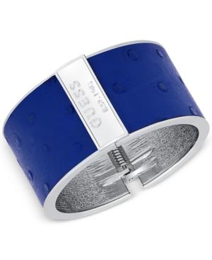 Guess Silver-tone Ostrich-embossed Faux Leather Hinged Cuff Bracelet