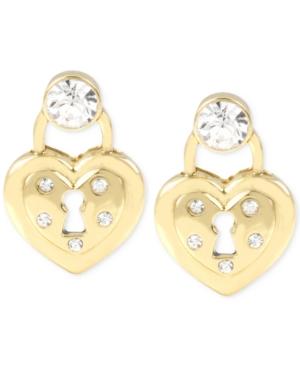 Betsey Johnson Gold-tone Crystal Heart Lock Stud Earrings