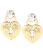 Betsey Johnson Gold-tone Crystal Heart Lock Stud Earrings