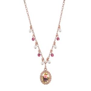 2028 Rose Gold-tone Simulated Pearl Purple Crystal Flower Pendant Necklace 16 Adjustable