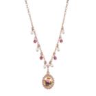 2028 Rose Gold-tone Simulated Pearl Purple Crystal Flower Pendant Necklace 16 Adjustable