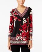 Jm Collection Petite Embellished Printed Top, Only At Macy's