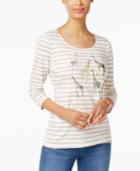 Karen Scott Cotton Striped Giraffe-graphic Top, Only At Macy's