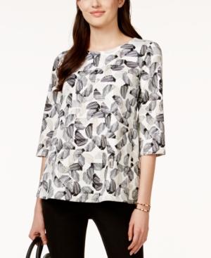 Alfani Petite Printed Zip-back Scuba Top, Only At Macy's