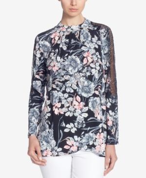 Catherine Catherine Malandrino Poe Printed Lace-trim High-low Tunic