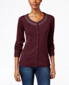 Karen Scott Petite Luxsoft Embellished Cardigan, Only At Macy's