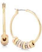 Kenneth Cole New York Tri-tone Pave Bead Hoop Earrings