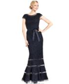 Adrianna Papell Cap-sleeve Illusion Lace Gown