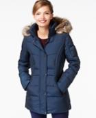 Anne Klein Faux-fur-trim Contrast-quilted Down Coat