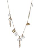 Betsey Johnson Gold-tone Imitation Pearl And Crystal White Flower And Leaf Shaky Statement Necklace