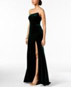 Betsy & Adam Strapless Velvet Slit Gown