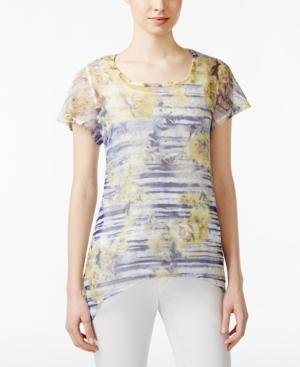 Style & Co. Printed Mesh-detail Top, Only At Macy's