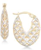 Openwork Two-tone Chunky Hoop Earrings In 14k Gold And White Gold