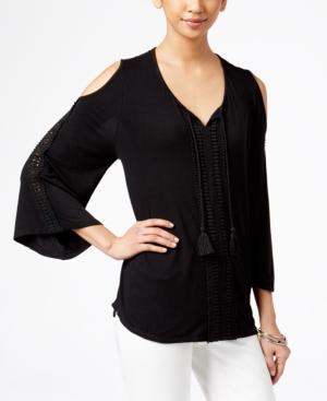 Style & Co. Cold-shoulder Crochet-inset Top, Only At Macy's
