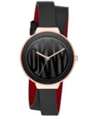 Dkny Women's Astoria Black Leather Wrap Strap Watch 38mm, Created For Macy's