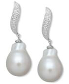 Belle De Mer Pearl Cultured Freshwater Pearl (11mm) And Diamond Accent Baroque Earrings In 14k White Gold