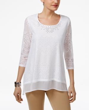 Jm Collection Lace Chiffon-hem Top, Only At Macy's
