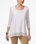 Jm Collection Lace Chiffon-hem Top, Only At Macy's