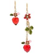 Betsey Johnson Gold-tone Flower And Heart Mismatch Earrings
