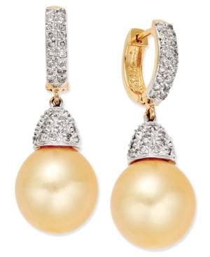 Cultured Golden South Sea Pearl (11mm) And Diamond (3/4 Ct. T.w.) Drop Earrings In 14k Gold