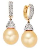 Cultured Golden South Sea Pearl (11mm) And Diamond (3/4 Ct. T.w.) Drop Earrings In 14k Gold
