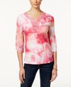 Jm Collection Petite Printed Crochet-neck Top, Only At Macy's