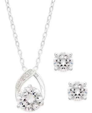 City By City Silver-tone Round Crystal Pendant Necklace And Earrings