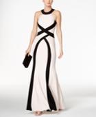 Xscape Colorblocked Open-back Halter Gown