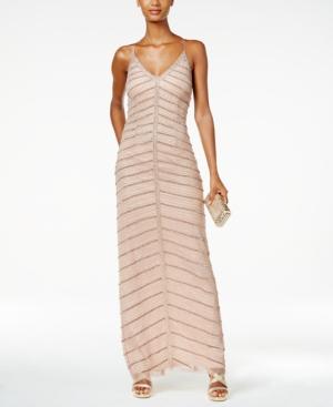 Adrianna Papell Chevron Beaded Open-back Column Gown