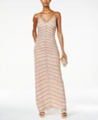 Adrianna Papell Chevron Beaded Open-back Column Gown