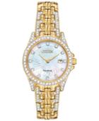 Citizen Women's Eco-drive Crystal-accent Gold-tone Stainless Steel Bracelet Watch 28mm Ew1222-84d
