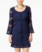 Crystal Doll Juniors' Lace Bell-sleeve A-line Dress