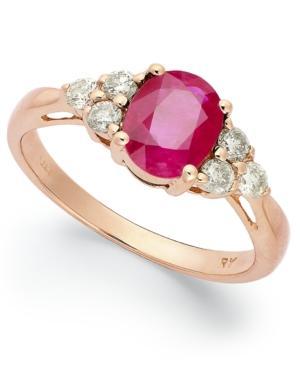 14k Rose Gold Ring, Oval-cut Ruby (1-1/2 Ct. T.w.) And Diamond (1/3 Ct. T.w.) Ring