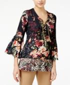 Jm Collection Mixed-print Lace-up Tunic, Created For Macy's