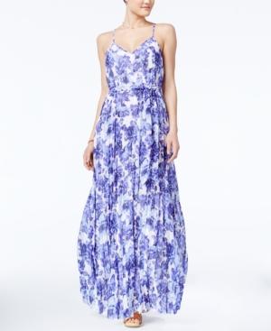 B Darlin Juniors' Floral-print Pleated Maxi Dress