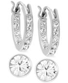 Swarovski Rhodium-plated Crystal Hoop And Round Stud Earring