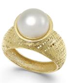 Cultured Freshwater Pearl Ring In 18k Gold Over Sterling Silver (9-1/2mm)
